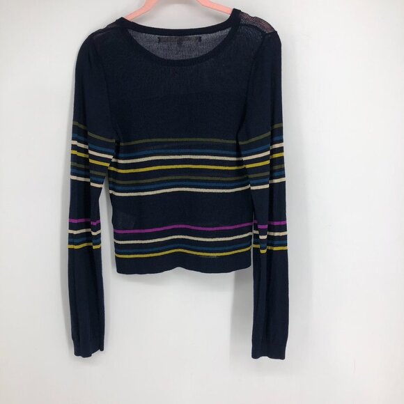 Rachel Roy Navy & Multicolor Striped Knit Longsleeve Cropped Sweater size L - Picture 4 of 10